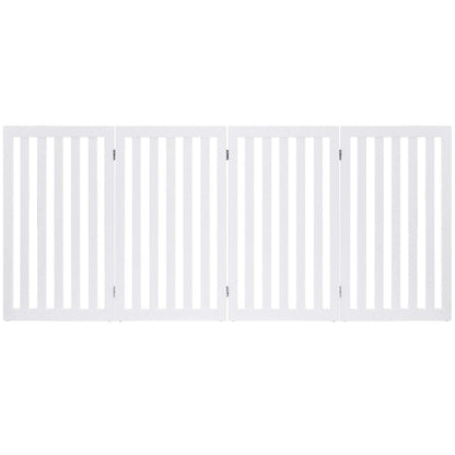 Folding 4-Panel Dog Gate Pet Fence in White Wood Finish